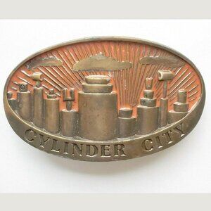 Vintage Brass and Enamel Cylinder City Belt Buckle Minneapolis Minnesota